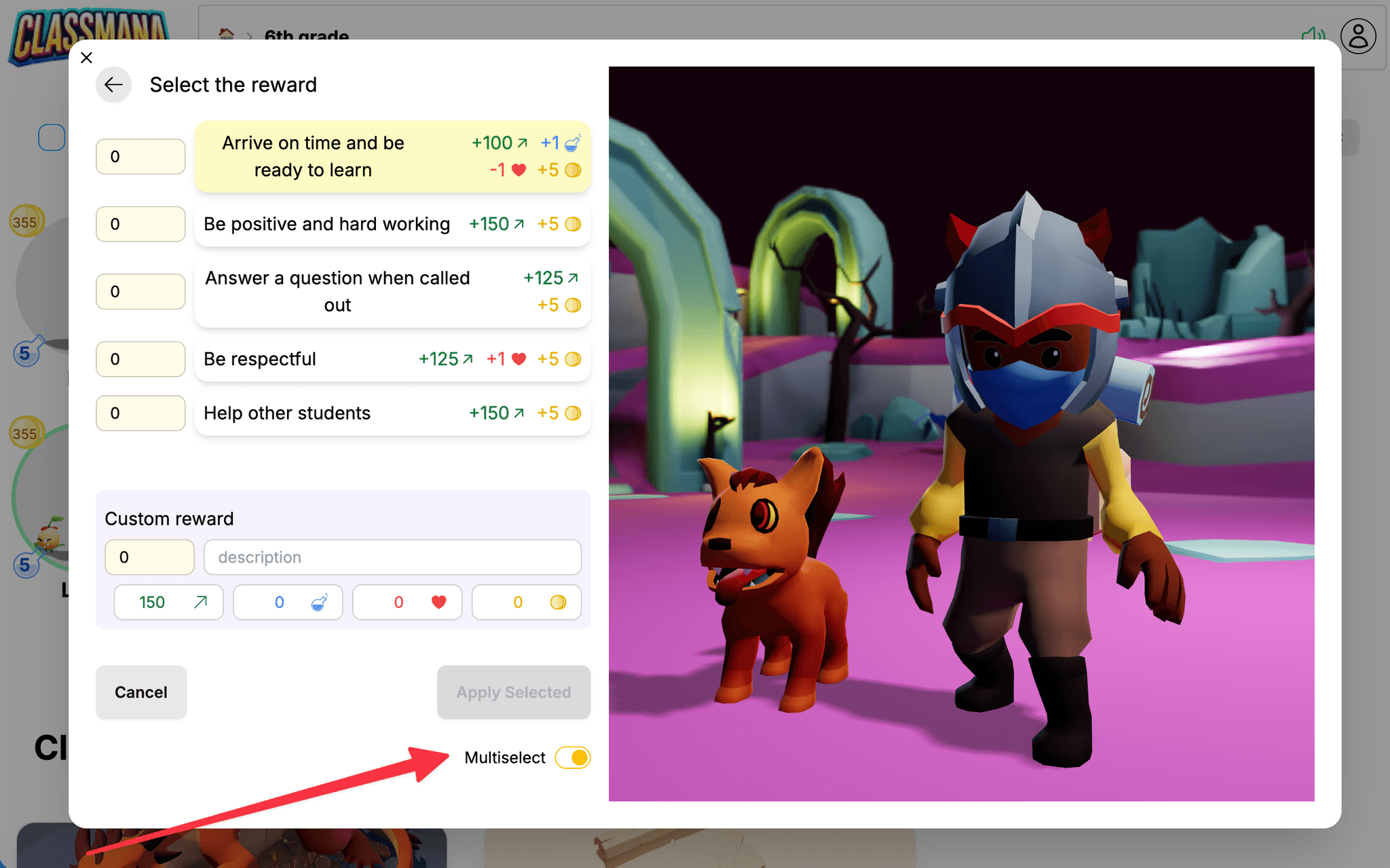 Interruptor de modo multiselección para recompensas
